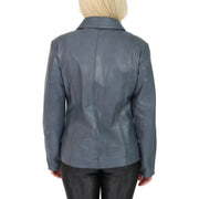 Womens Classic Fitted Biker Real Leather Jacket Nicole Blue Back