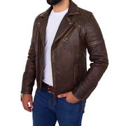 Mens Real Leather Biker Jacket Vintage Copper Rust Rub Off Slim Fit Style Max Open 2