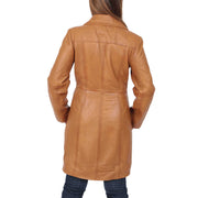 Womens 3/4 Button Fasten Leather Coat Cynthia Tan Back