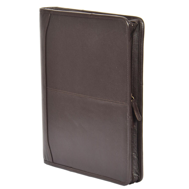 Zip Around Folio Leather Folder A4 Binder Organiser Underarm Bag A1 Brown Stand