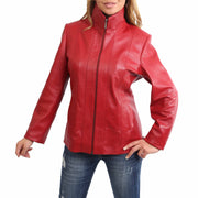 Womens Classic Fitted Biker Real Leather Jacket Nicole Red Front
