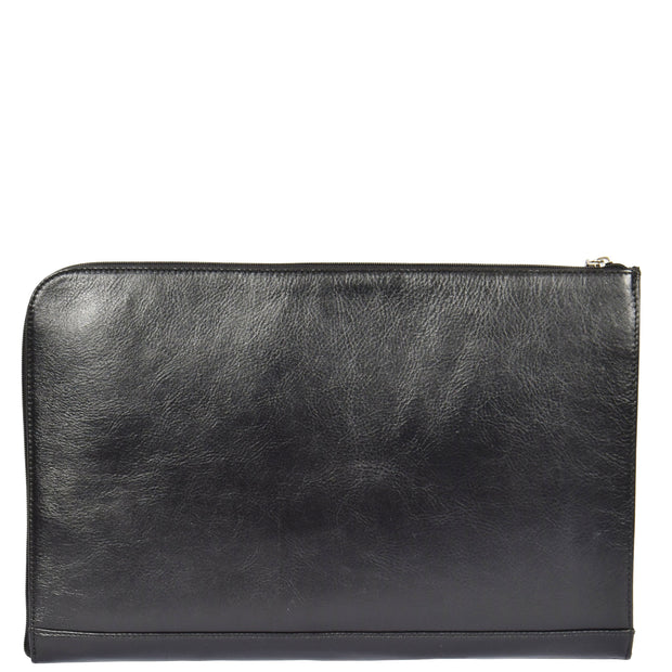 Real Leather Zip Around Folio Underarm iPad Tablet Bag Black A28 Back