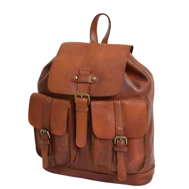 Genuine Vintage Rust Leather Backpack Large Organiser Rucksack AB99 Front