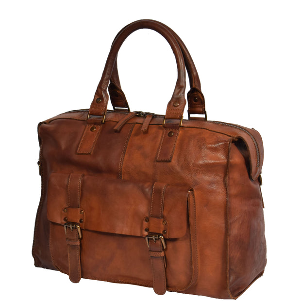 Real Leather Holdall Weekend Cabin Bag Bali Rust Front Angle