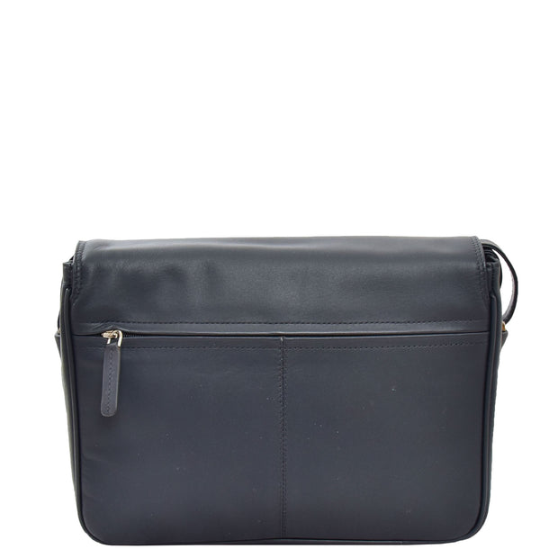 Ladies NAVY Leather Shoulder Bag Flap Over Handbag A190 Back