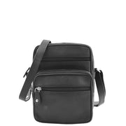 Mens Real Leather Shoulder Bag Cross Body Sling Flight Satchel A156 Black Front 2