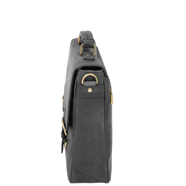 Mens REAL Leather Briefcase Vintage Look Satchel Shoulder Bag A167 Navy Side