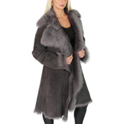 Womens Luxurious Toscana Long Coat Real Sheepskin Pamela Grey side