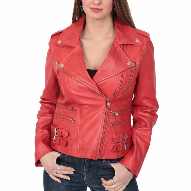 Womens Trendy Biker Leather Jacket Beyonce Red