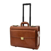 Exclusive Real Cognac Leather Pilot Case Wheeled Cabin Bag Briefcase London