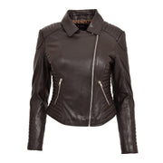 Womens Designer Leather Biker Jacket Fitted Quilted Coat Bonita Brown Front