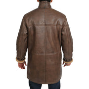 Mens Genuine Sheepskin Duffle Coat 3/4 Long Hooded Jacket Mitchel Brown Back 2