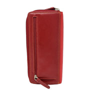 Womens Soft Leather Envelope Clutch Purse Zip Around Wallet AVB55 Red Back