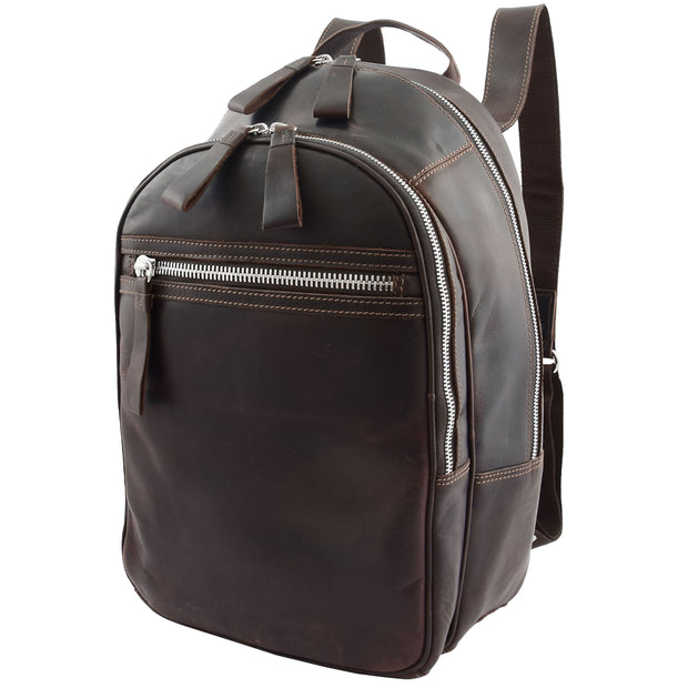 High Quality Genuine Brown Leather Backpack Large Size Work Casual Travel Bag Trek Front Angle
