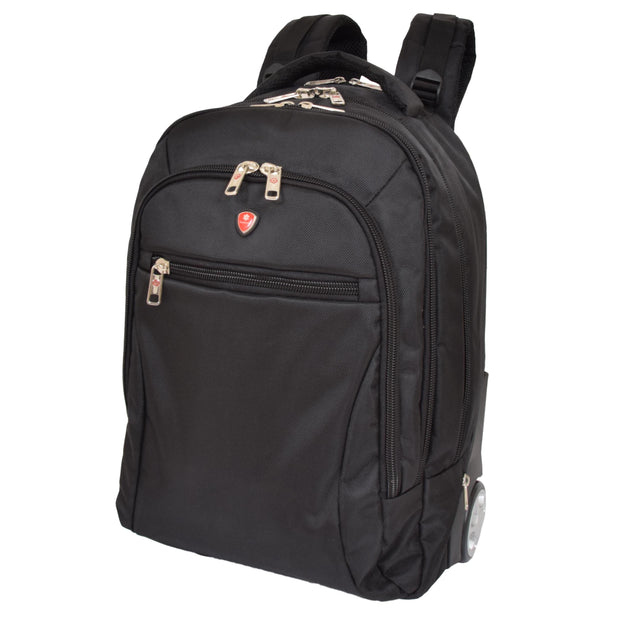 Rolling Backpack Cabin Size Travel Bag Hiking Rucksack Goodwin Black Front Angle
