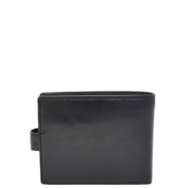Mens Genuine Italian Leather Snap Closure Wallet AVZ5 Black Back