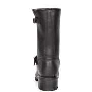 Real Leather Round Toe Buckle Design Biker Boots ATB45H Black Back
