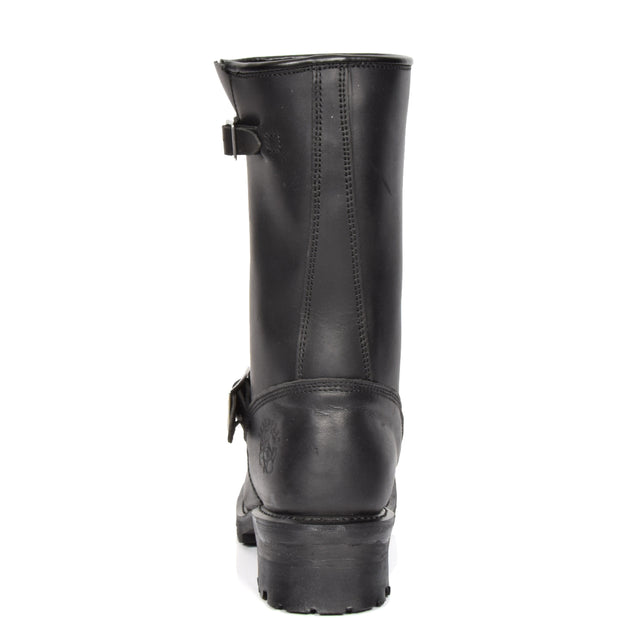 Real Leather Round Toe Buckle Design Biker Boots ATB45H Black Back