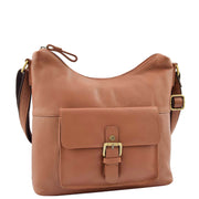 Womens Shoulder Bag Soft Cognac Leather Hobo Cross Body Handbag Talia Front 1