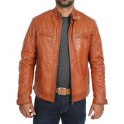 Gents Fitted Biker Leather Jacket Django Cognac Open