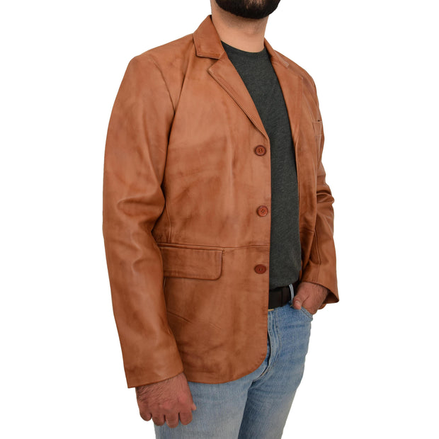 Real Leather Classic Blazer For Mens Smart Casual Tan Jacket Kevin Front Open 2