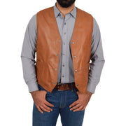 Mens Soft Leather Waistcoat Classic Gilet Bruno Tan open view