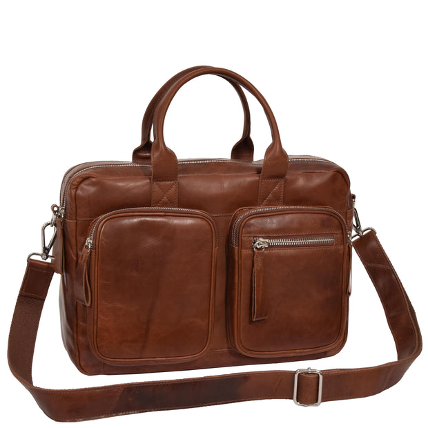 Pure Leather Briefcase Laptop Satchel Office Business Bag Otis Cognac Belt