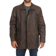 Gents Classic Soft Leather Parka Overcoat Clive Brown Front Open