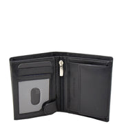 Mens Soft Leather Small Wallet Bifold Purse AL03 Black Open 1