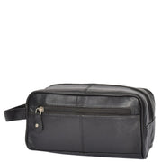 Real Leather Black Wash Bag Toiletry Shaving Cosmetic Pouch Carter