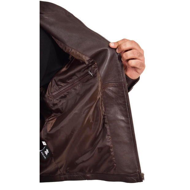 Mens Genuine Leather Jacket Regular Fit Coat Amos Brown Lining