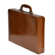 Slimline Brown Leather Attache Croc Print Briefcase Dual Lock Office Bag Mark Side Angle