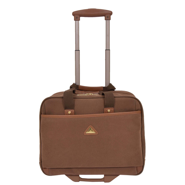 Pilot Case Wheeled Briefcase Camel Faux Suede Business Cabin Bag Stargazer Front