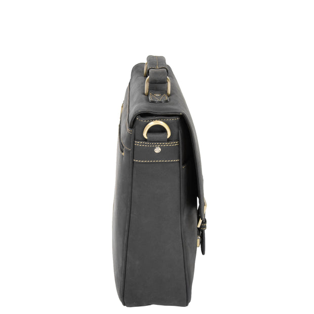 Mens REAL Leather Briefcase Vintage Look Satchel Shoulder Bag A167 Brown Side