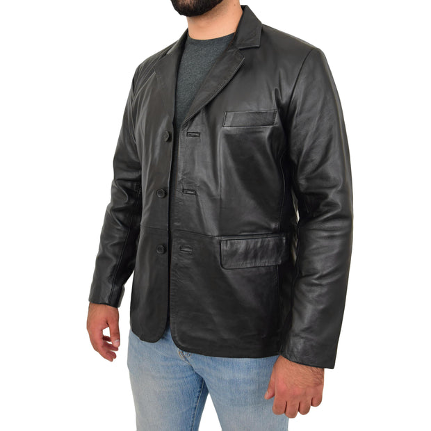 Real Leather Classic Blazer For Mens Smart Casual Black Jacket Kevin Open Front 2