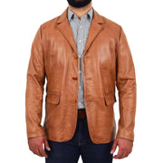 Mens Leather Blazer Real Lambskin Jacket Dinner Suit Style Coat Dean Cognac FRont 2