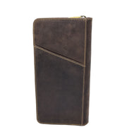 Vintage Real Leather Travel Wallet Passport Boarding Pass Wrist Clutch AV28 Brown Back