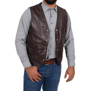 Mens Soft Leather Waistcoat Classic Gilet Bruno Brown open button view