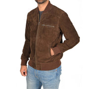 Mens Genuine Suede Bomber Jacket Roco Brown Front