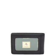 Real Leather Credit Card Holder Oyster Bus Pass ID Bifold Slim Wallet AV5 Black Back