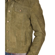 Mens Real Soft Goat Suede Trucker Denim Style Jacket Chuck Green Feature