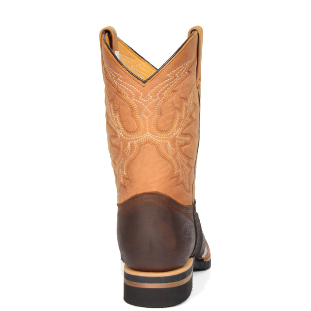 Cowboy Brown Multi Leather Square Toe Western Boots AFB55 Back