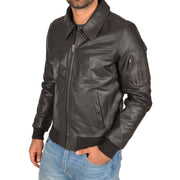 Mens Real Cowhide Bomber Leather Pilot Jacket Lance Brown