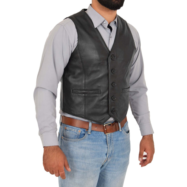 Mens Full Leather Waistcoat Gilet Traditional Smart Vest King Black