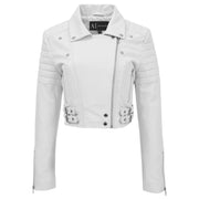 Womens Fitted Cropped Bustier Style Leather Jacket Amanda White 2
