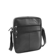 Mens Real Leather Shoulder Bag Cross Body Flight Pouch A155 Black Front 3