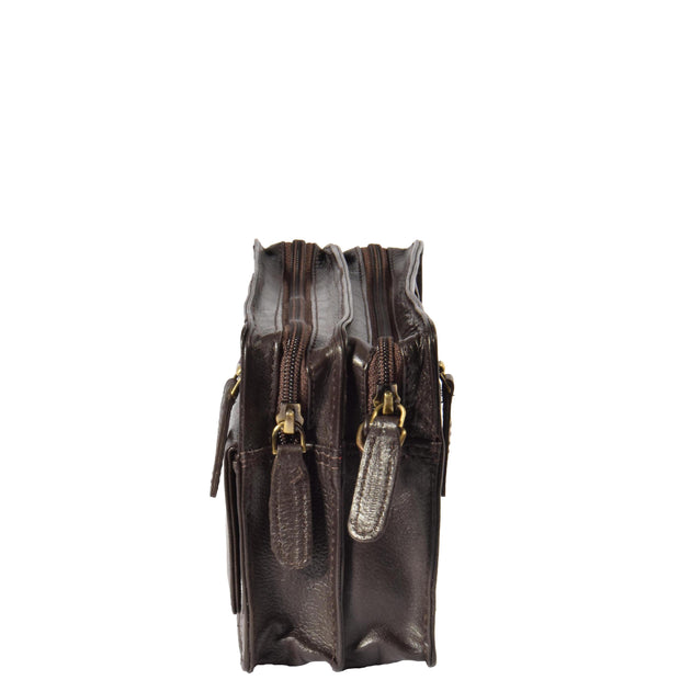 Real Leather Wrist Bag Clutch Travel Organiser Brown A210 Side 1