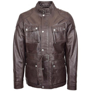 Mens Soft Genuine Leather Trendy Safari Jacket with Waist Belt DAX Brown