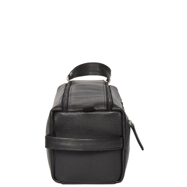 Genuine Soft Leather BLACK Travel Wash Bag A179 Side