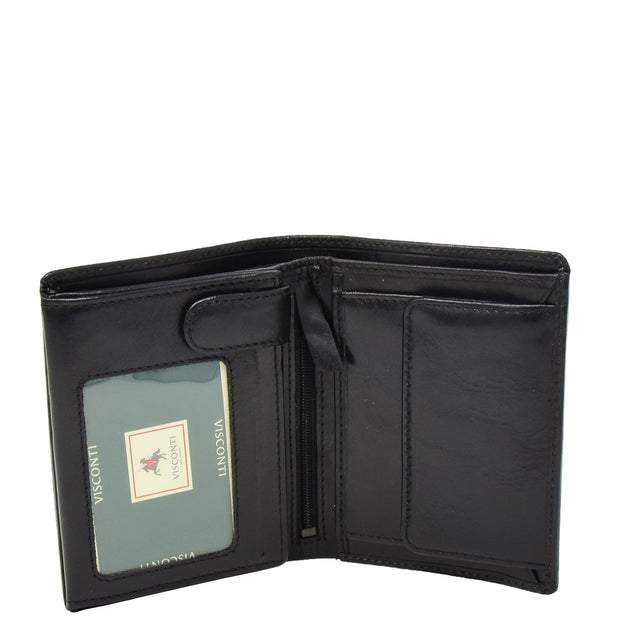 Gents Real Leather Bifold Large Wallet Cards Notes Coins Purse AVZ3 Black